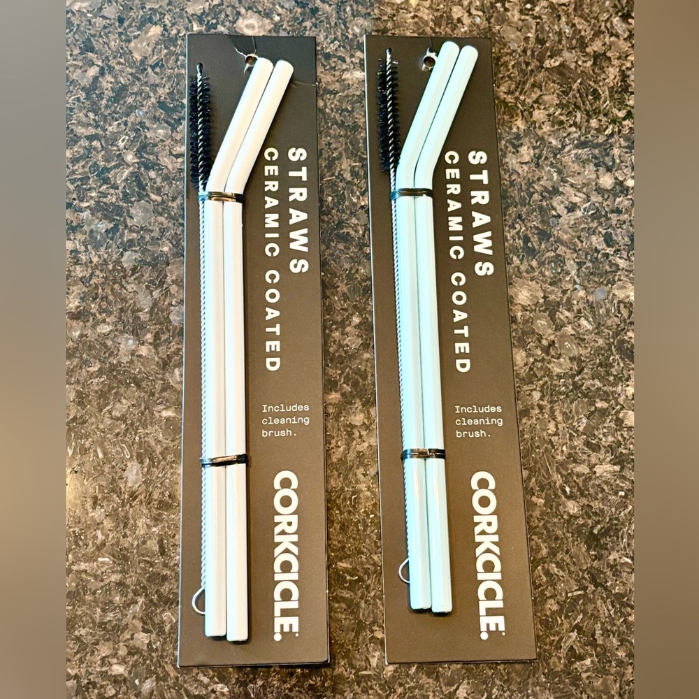 🆕Corkcicle Ceramic Coated Metal Straws - Light Blue & White
